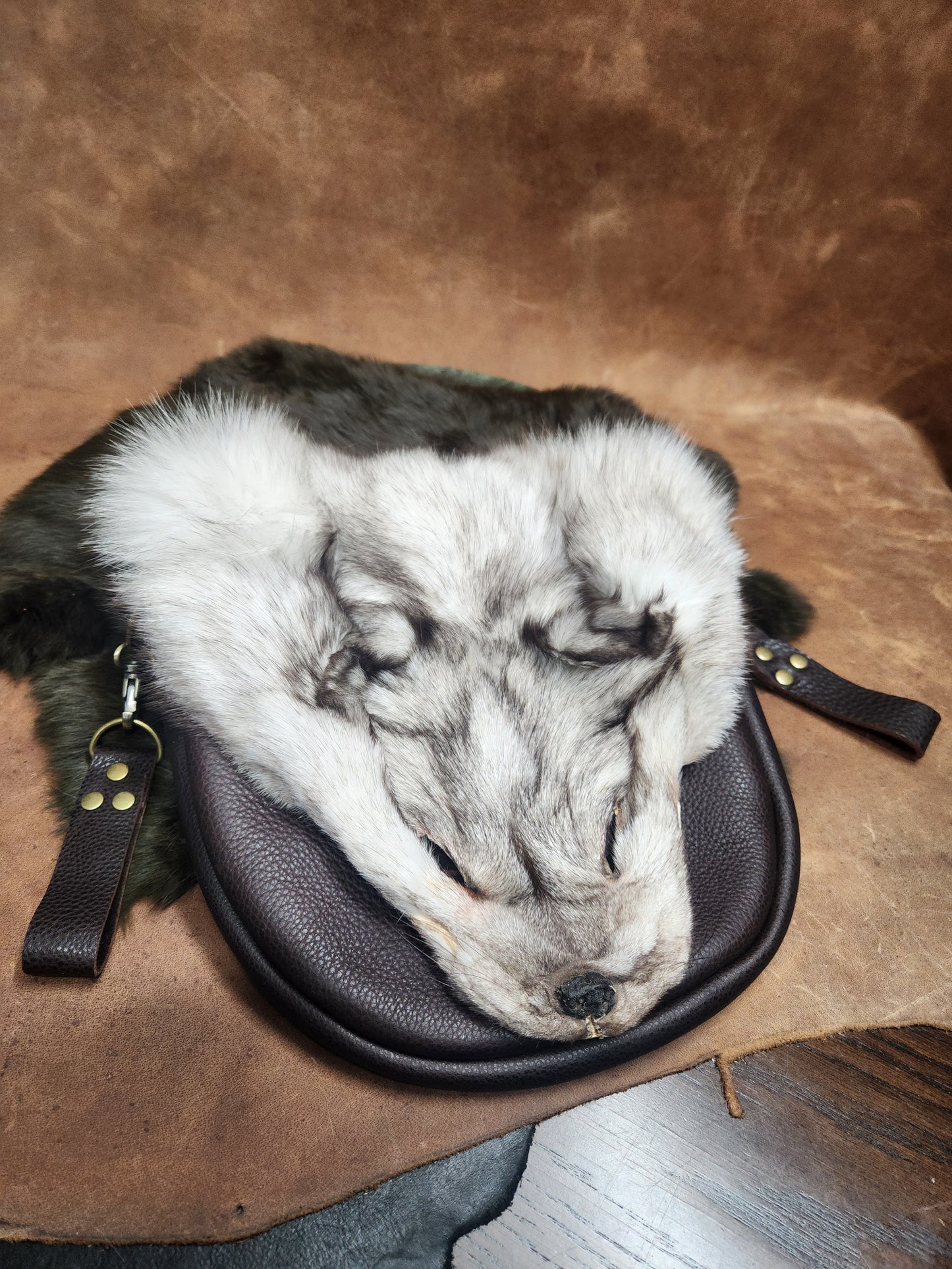 Large Leather Bags with Fur Faces, Shoulder or Belt Bag or Sporrin
