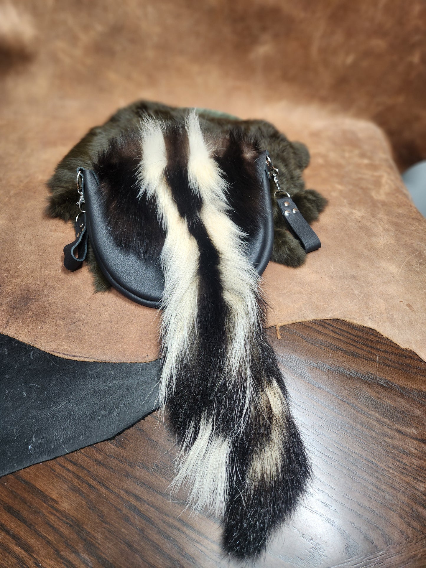 Large Leather Bags with Fur Faces, Shoulder or Belt Bag or Sporrin