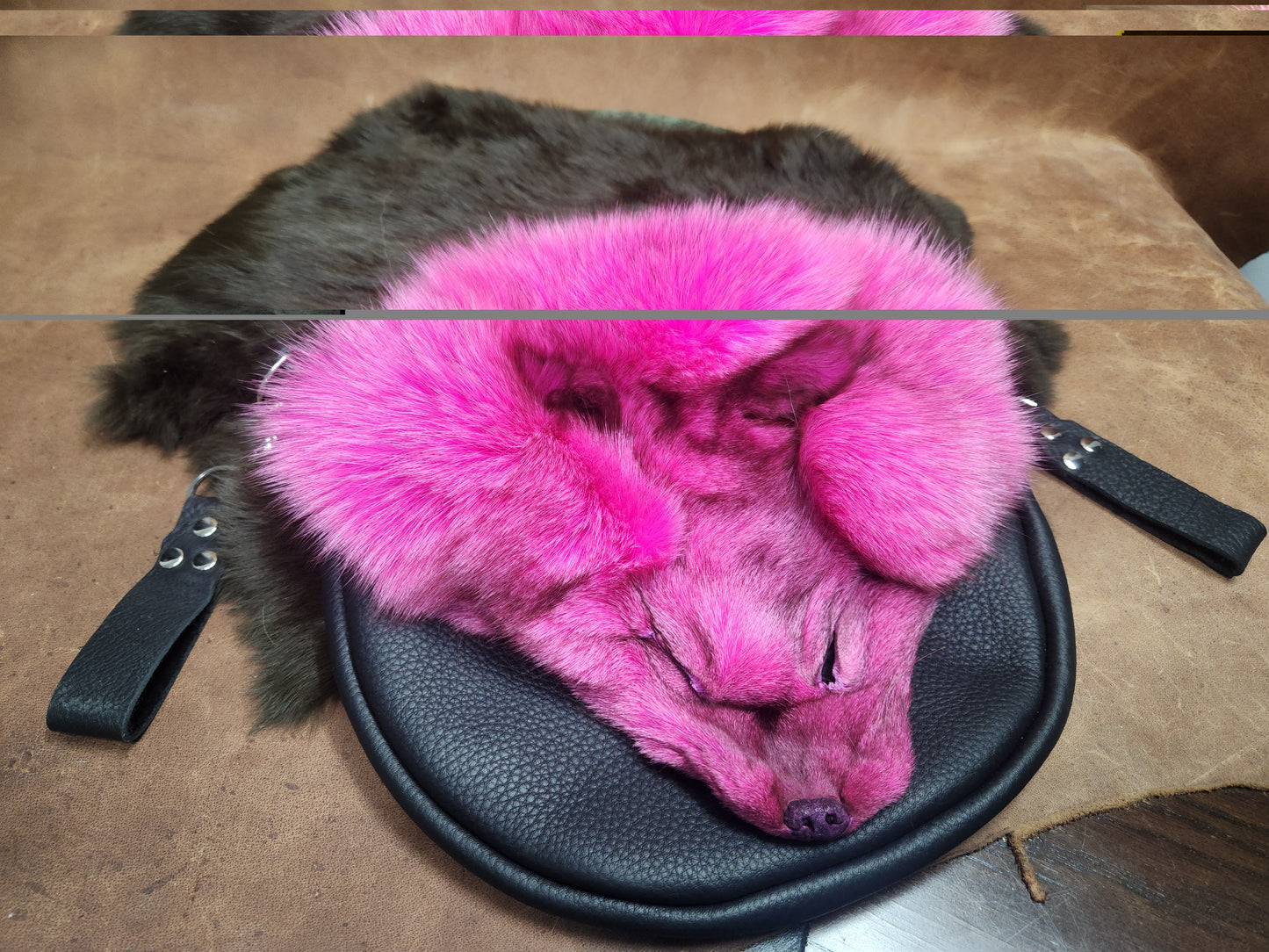 Large Leather Bags with Fur Faces, Shoulder or Belt Bag or Sporrin