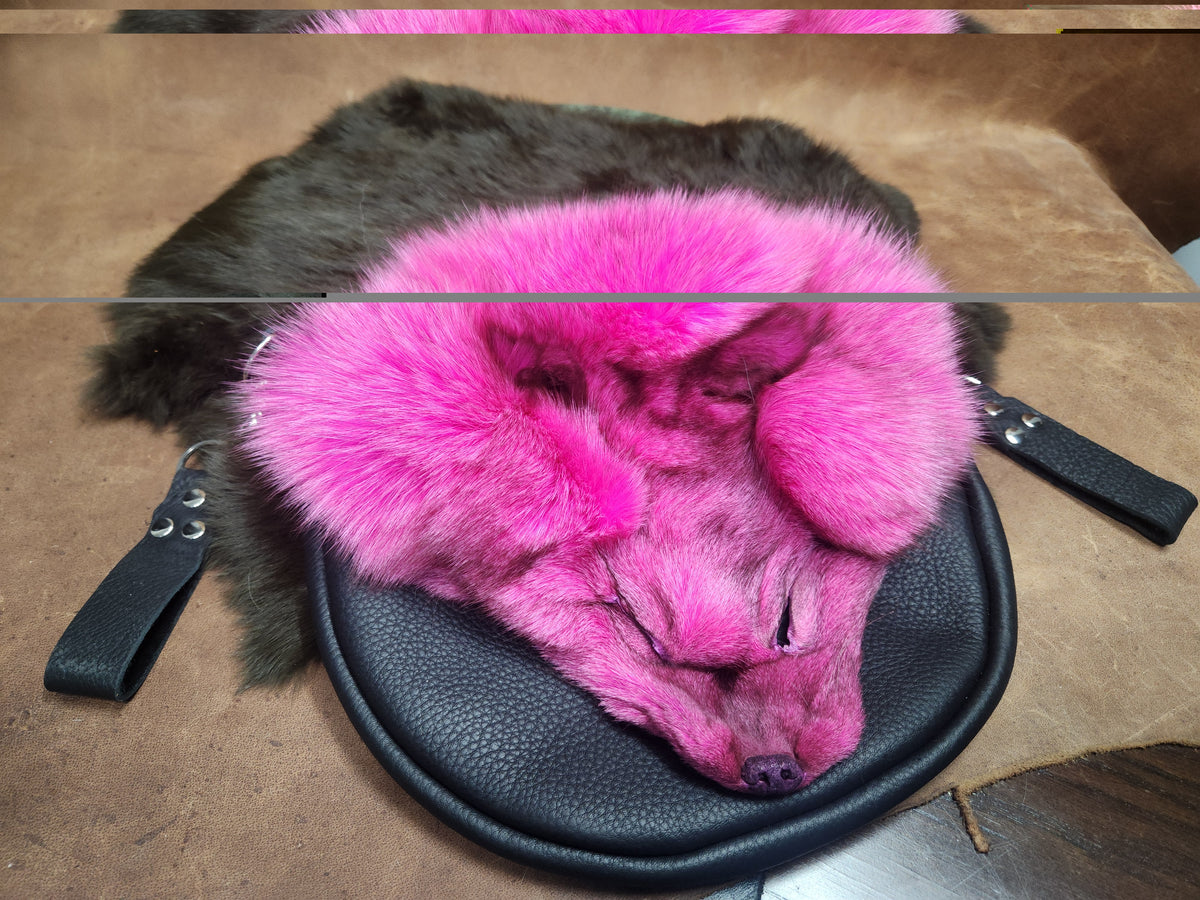 Large Leather Bags with Fur Faces, Shoulder or Belt Bag or Sporrin