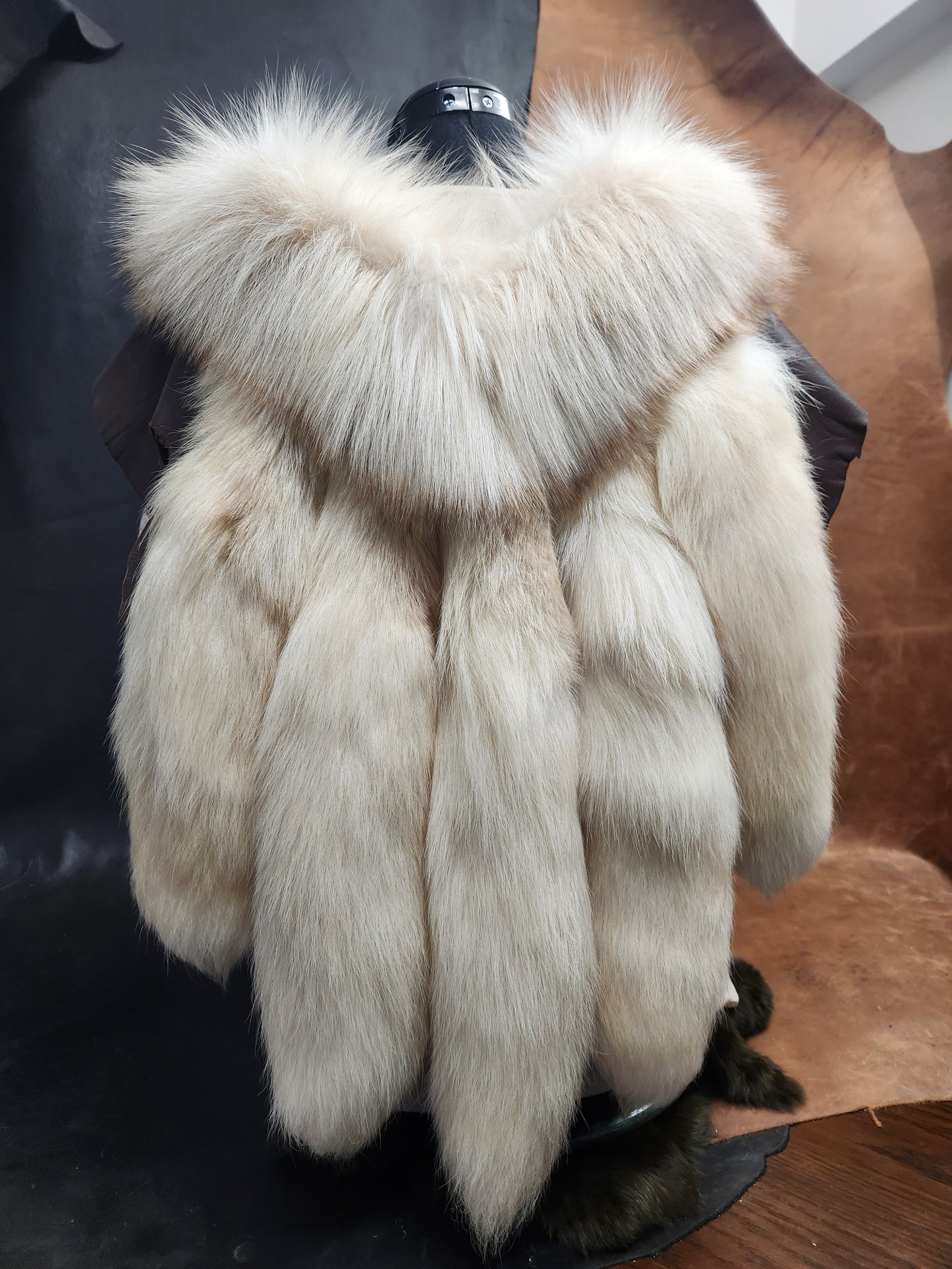 Champagne Fox Tail and Deerskin Leather Mantle