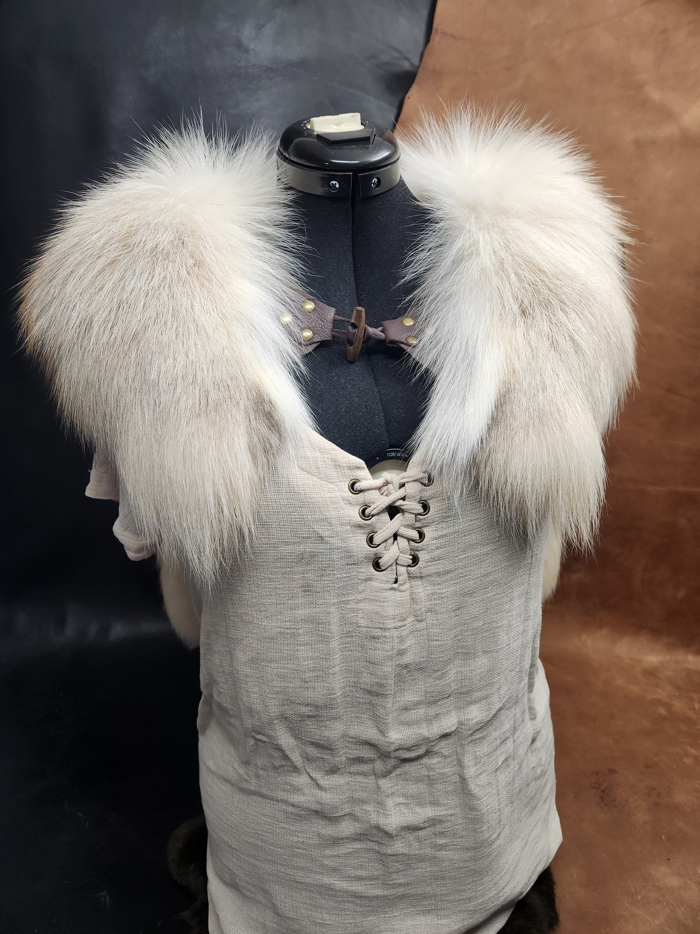 Champagne Fox Tail and Deerskin Leather Mantle