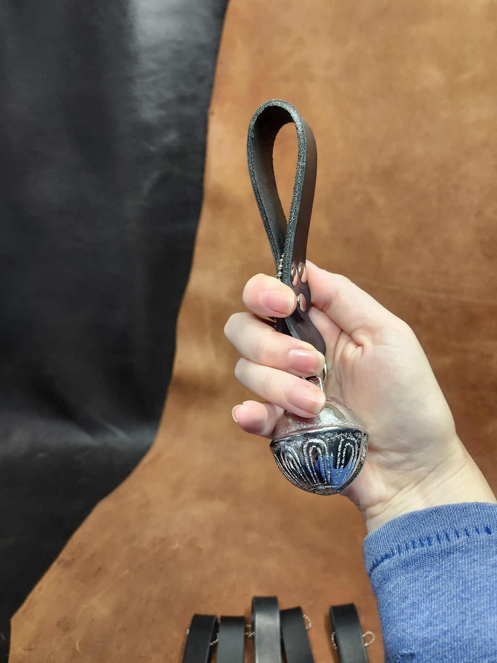 Leather Strap Single Sleigh Bell, Bells for Belt for Renaissance Festival