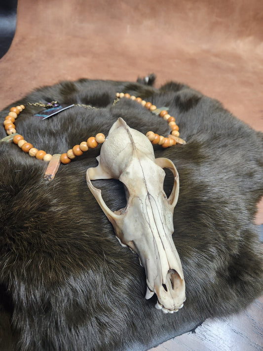 Coyote Skull, Stone and Wood Bead Necklace