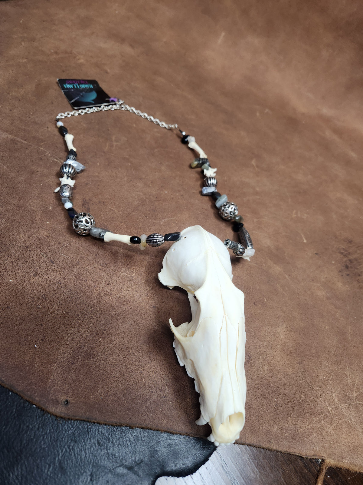 Fox Skull and assorted bead and bone Necklace