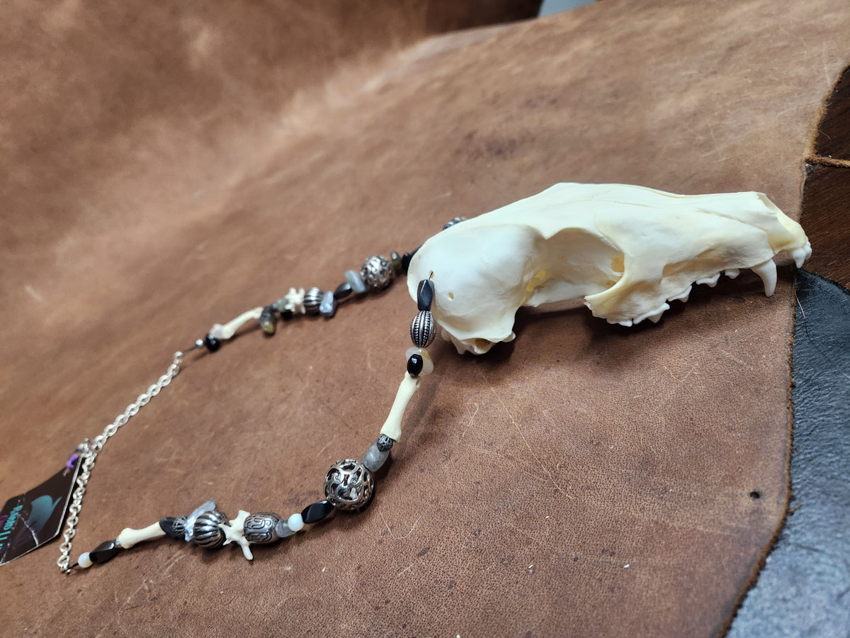 Fox Skull and assorted bead and bone Necklace