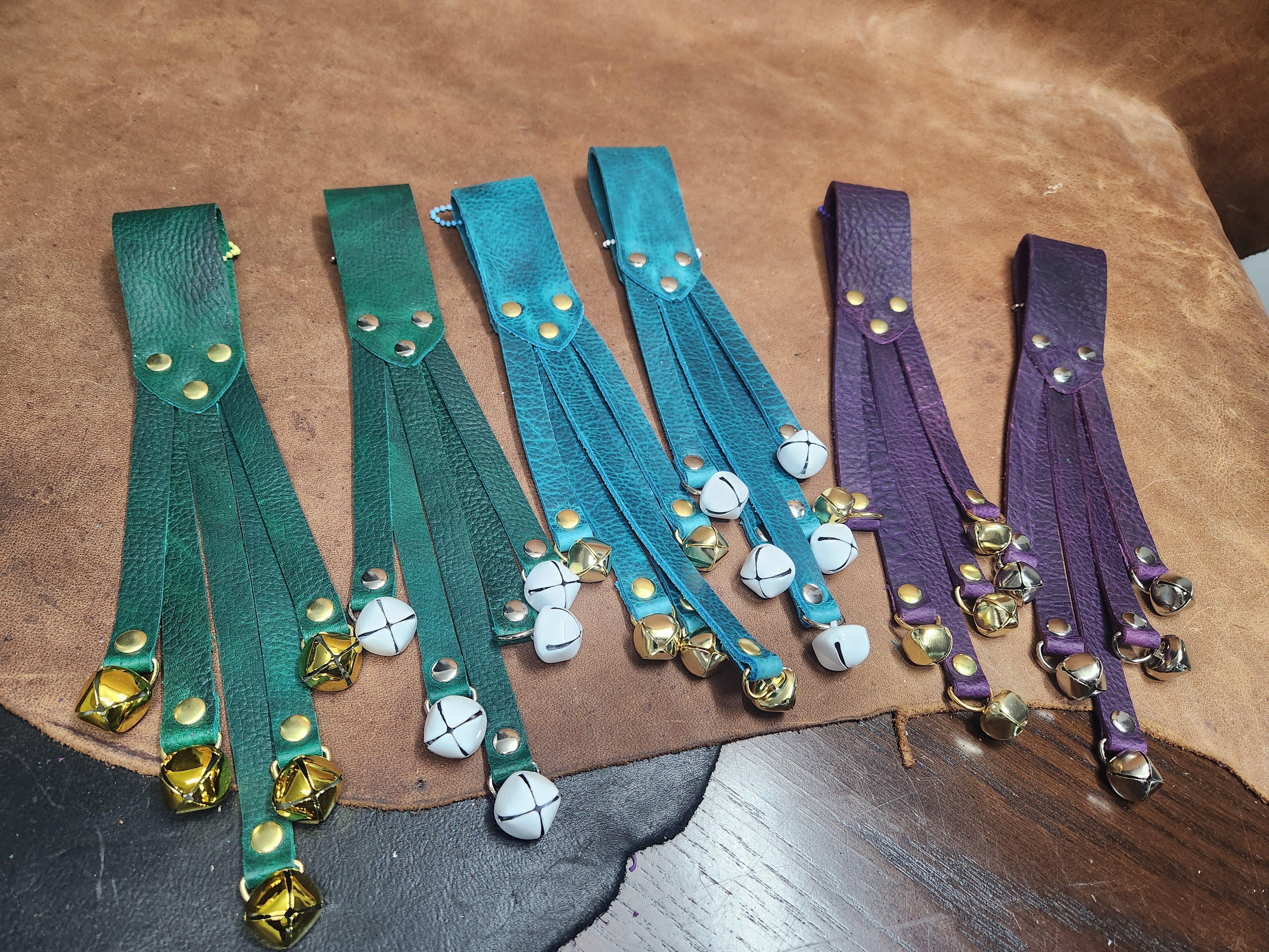 Colored Leather Strap Witch Bells, Bells for Belt for Renaissance Festival