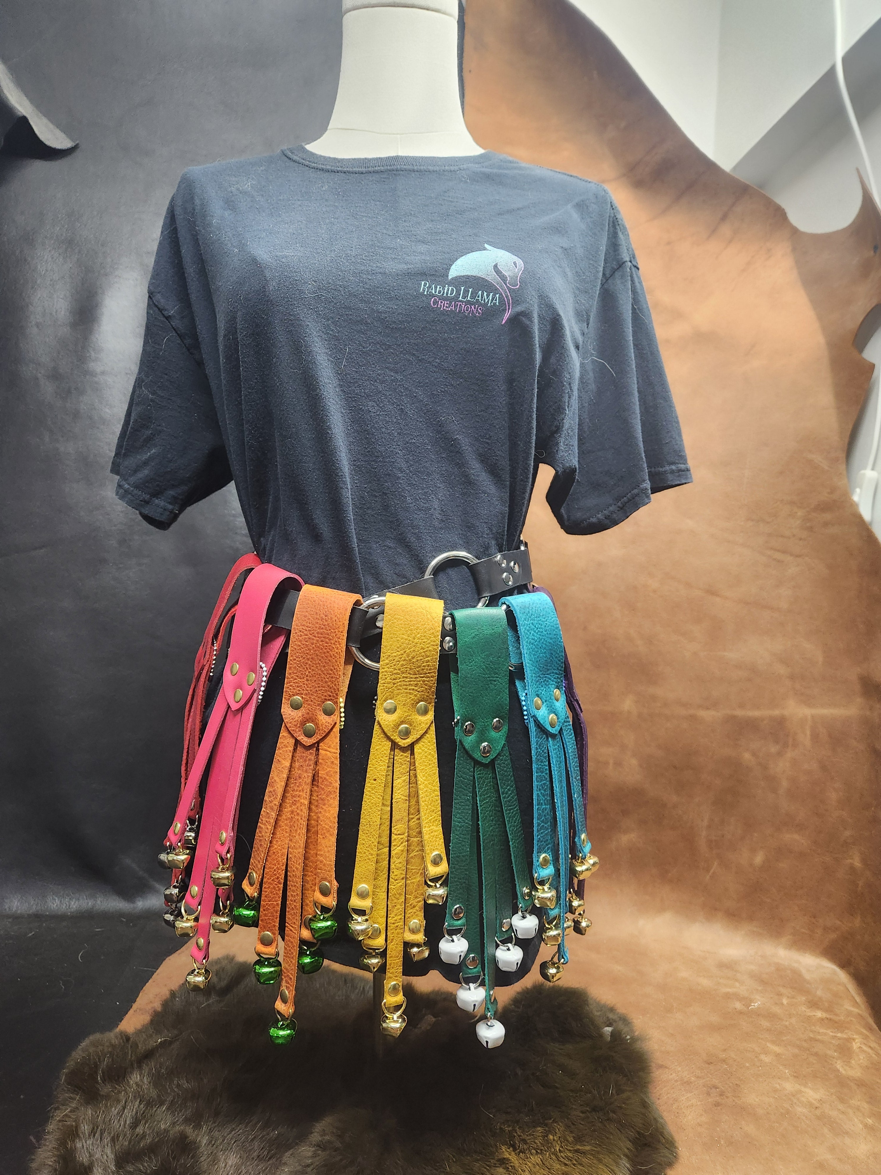 Colored Leather Strap Witch Bells, Bells for Belt for Renaissance Festival