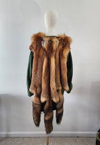 Triple Red Fox Mantle on Brown Leather