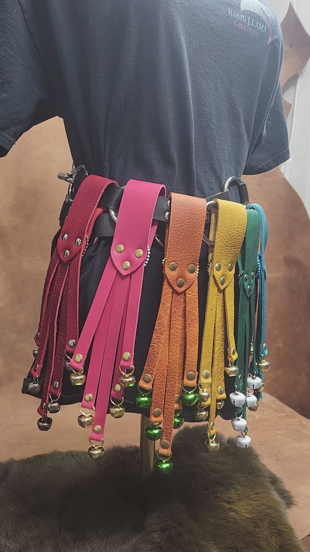 Colored Leather Strap Witch Bells, Bells for Belt for Renaissance Festival