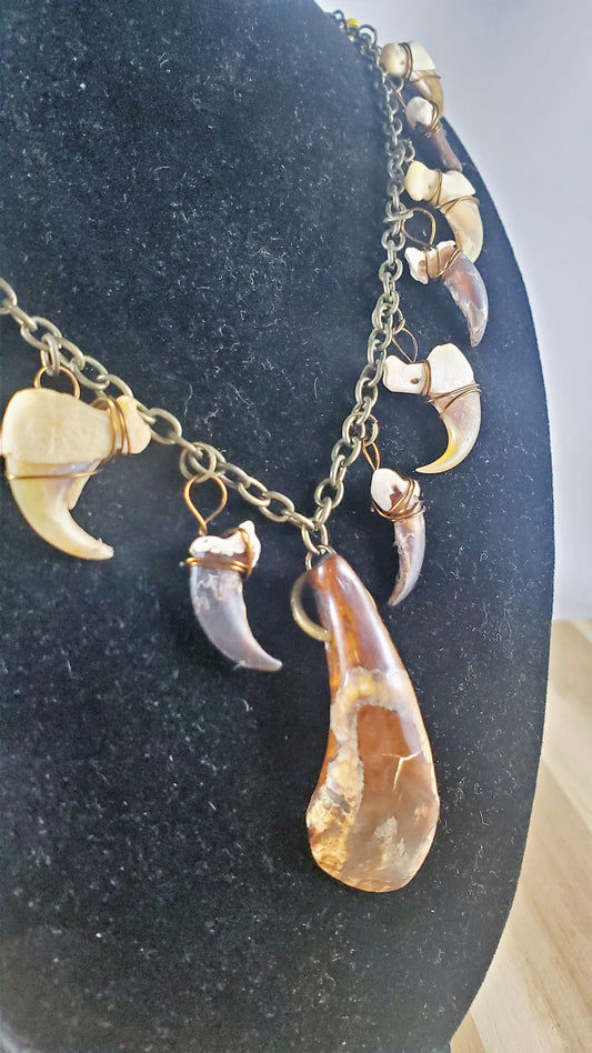 Buffalo Tooth, Bobcat Claw, and Coyote Claw 20" Necklace