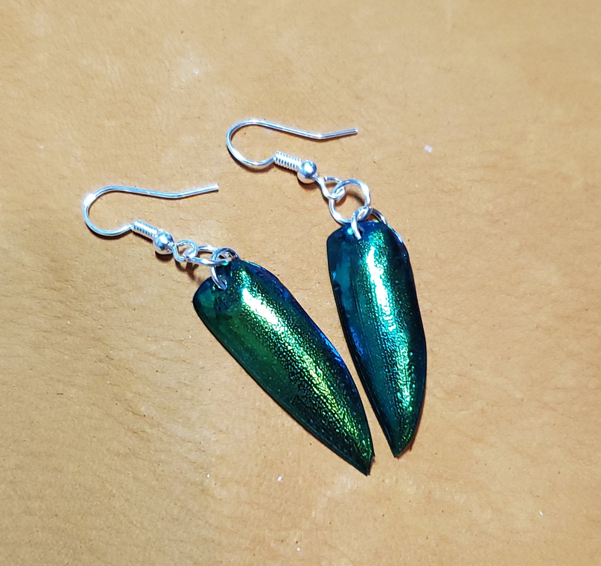 Real Jewel Beetle Wing Earrings, Insect Wings Jewelry