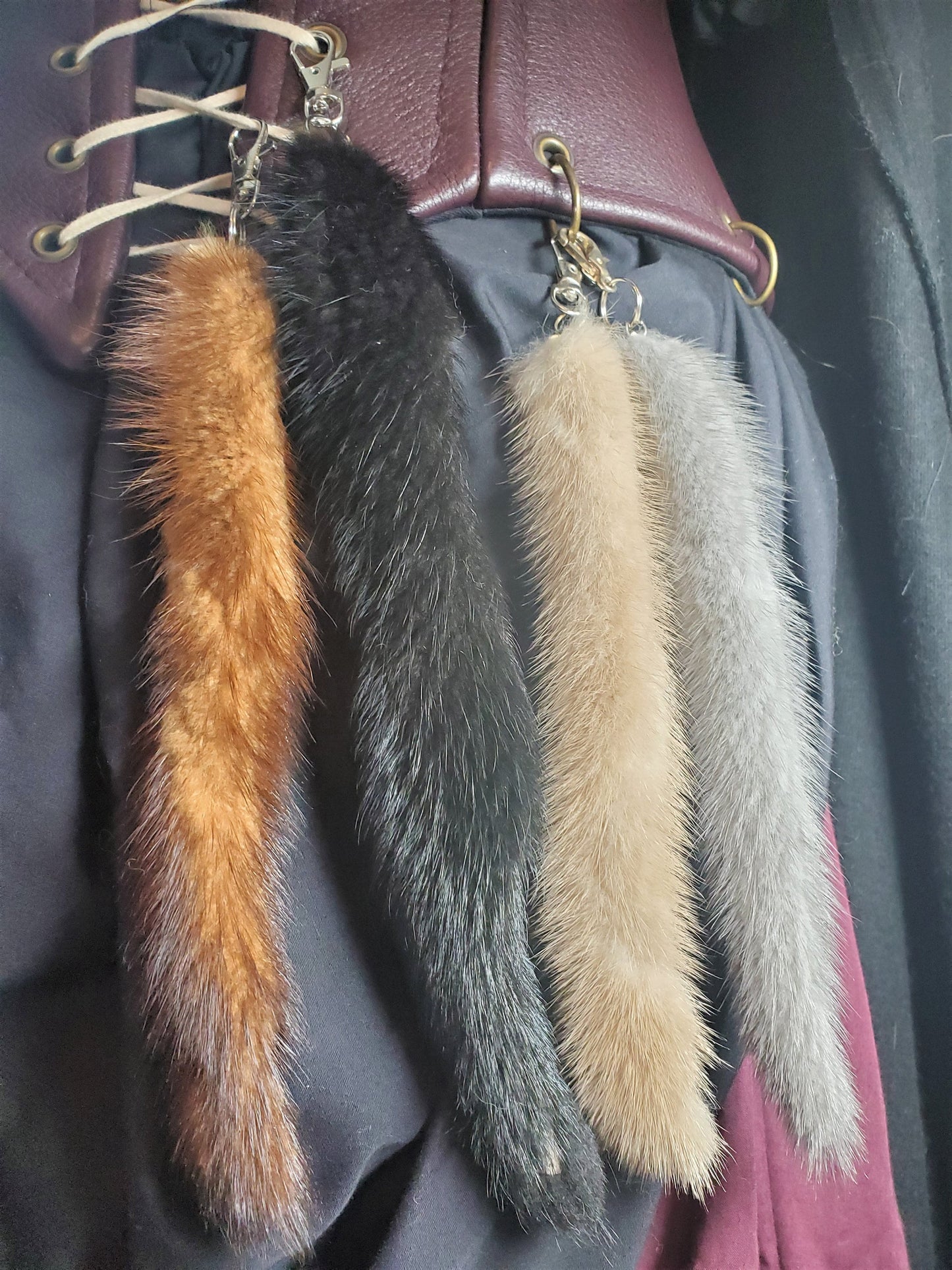 Real Mink Tail Keychains, 7"-10" Taxidermy Festival Tails, Super soft curiosity for costume or bag accessory