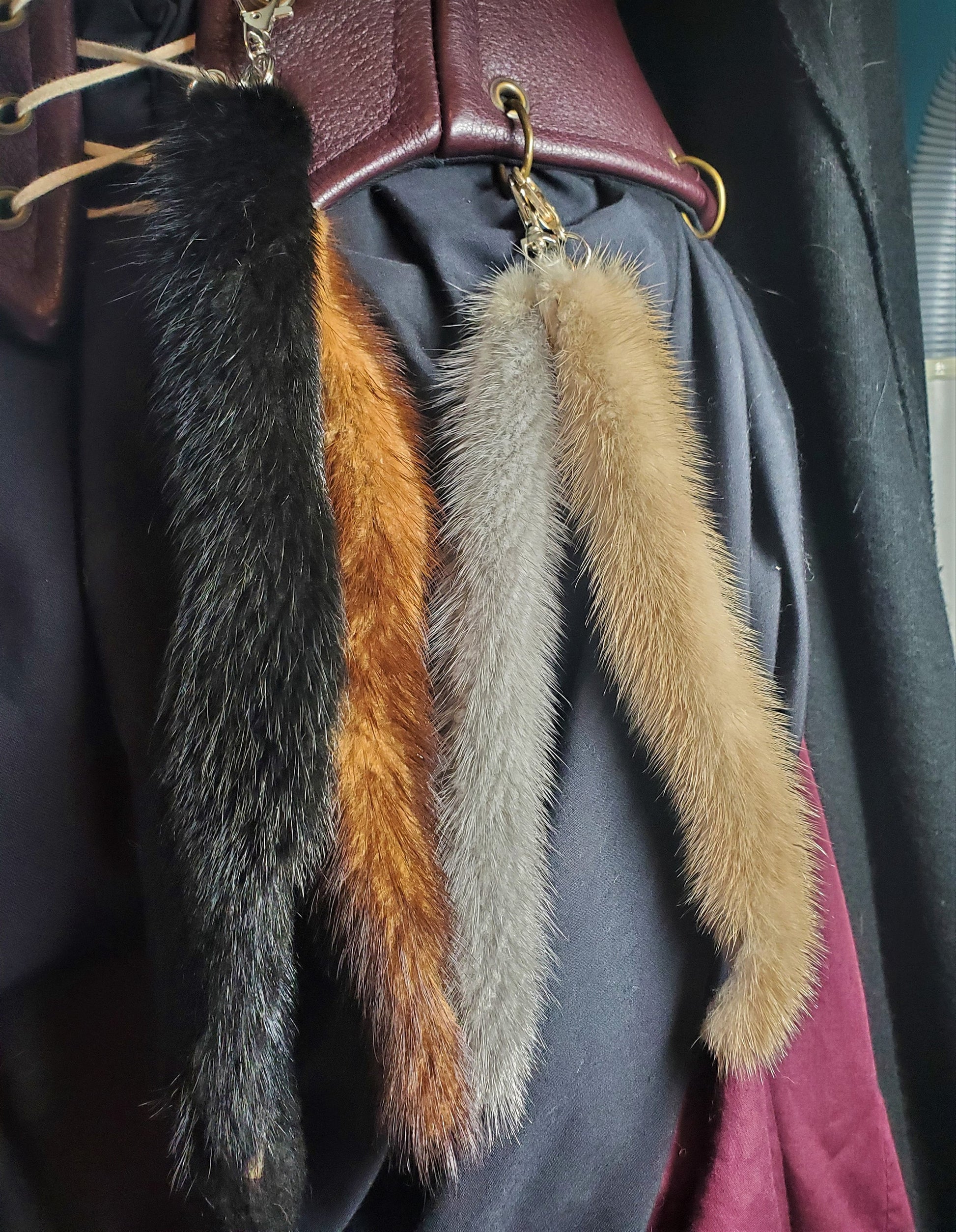 Real Mink Tail Keychains, 7"-10" Taxidermy Festival Tails, Super soft curiosity for costume or bag accessory