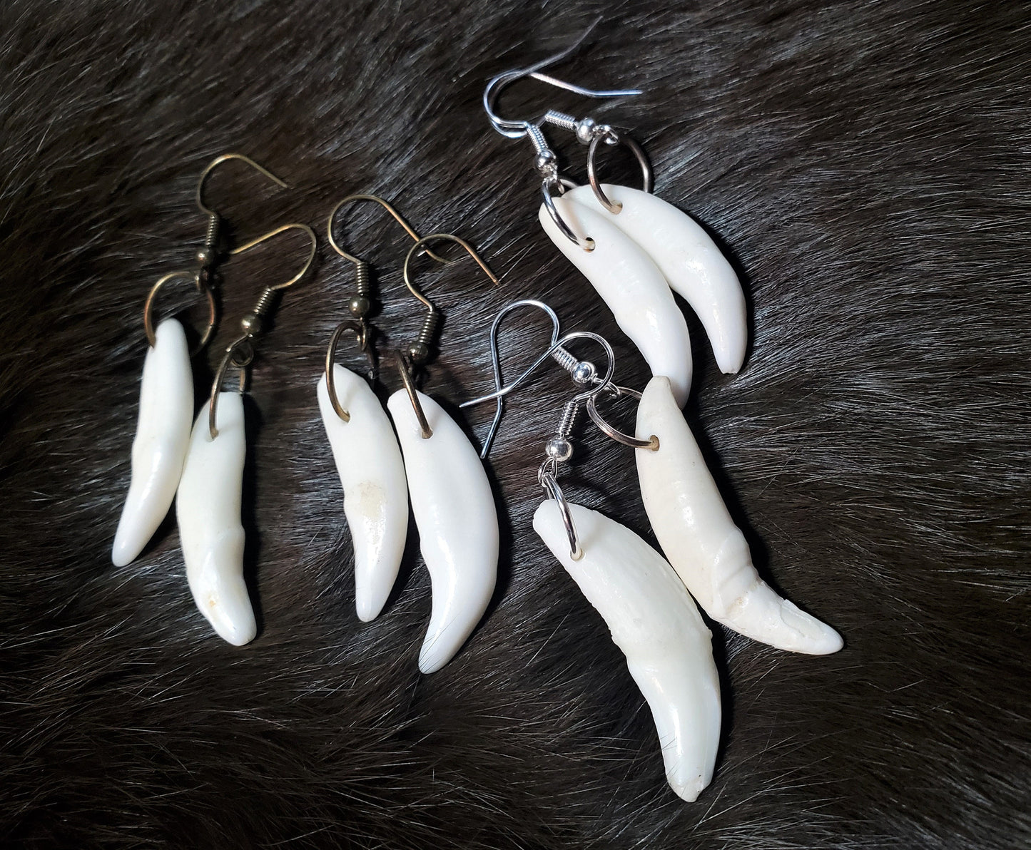 Real Canine Teeth Dangle Earrings, Real Animal Bone Drop Earrings for Barbarian Viking Hunter Costume Jewelry