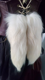 11"-13" White Tanuki Tail Keychain, Real Taxidermy Finn Raccoon Tail, Super Fluffy Long and Plush Genuine Fur