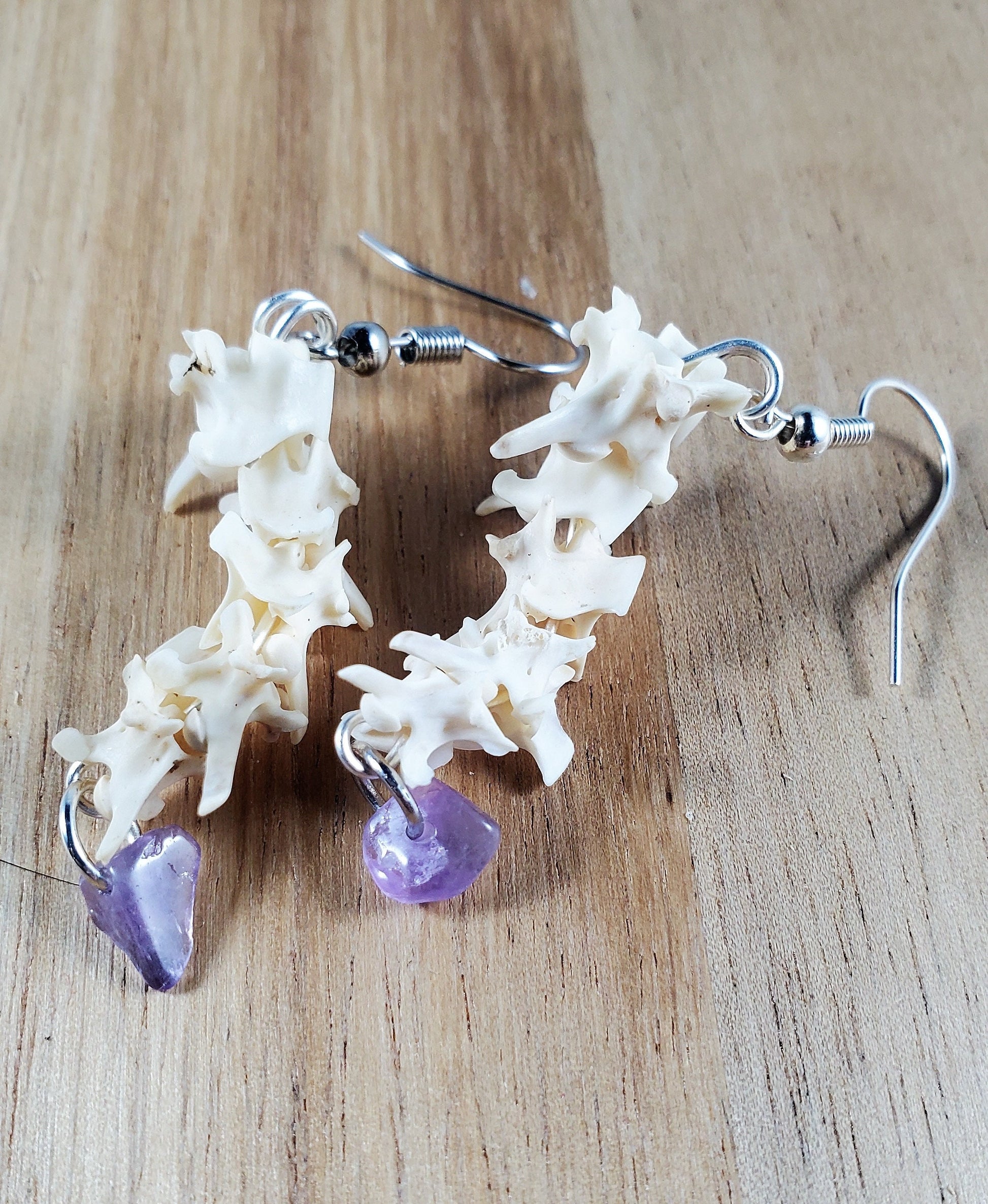 Rattlesnake Vertebrae Drop Earrings, Real Bone Snake Spine Jewelry