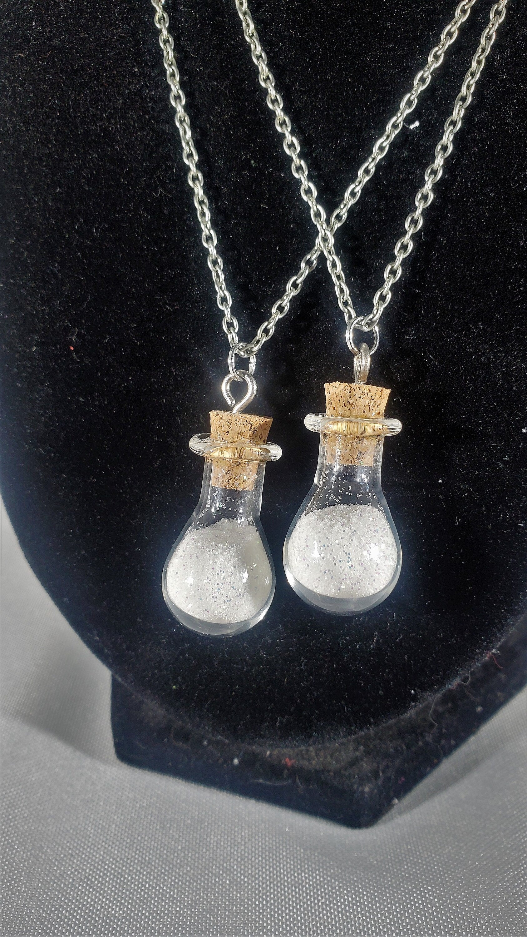 Small Fairy Jar Necklace, 18" Silver Chain with Curiosity Jars of Stones, Glitter; Perfect Children's Jewelry