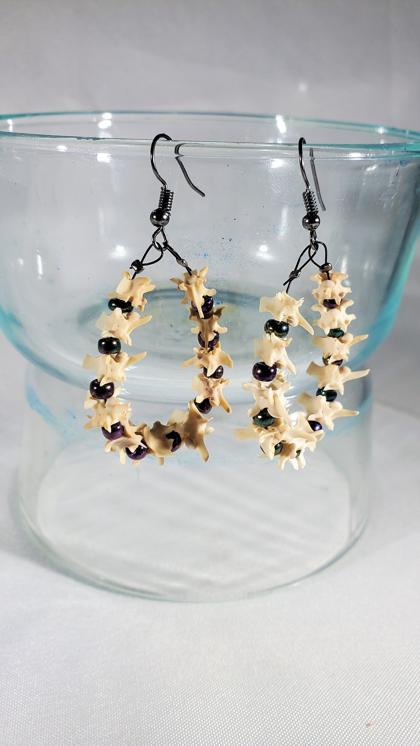 Snake Vertebrae Hoop Earrings with Beads, Real Rattlesnake Spine Bone Earrings, Spooky Creepy Vulture Culture