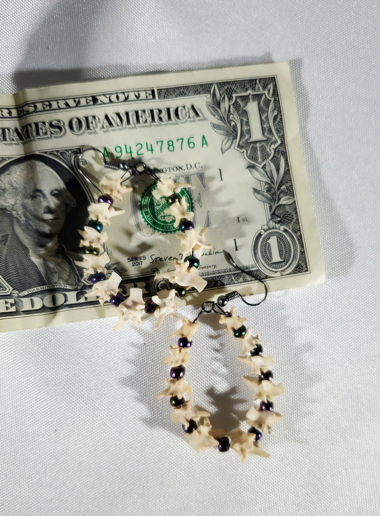 Snake Vertebrae Hoop Earrings with Beads, Real Rattlesnake Spine Bone Earrings, Spooky Creepy Vulture Culture