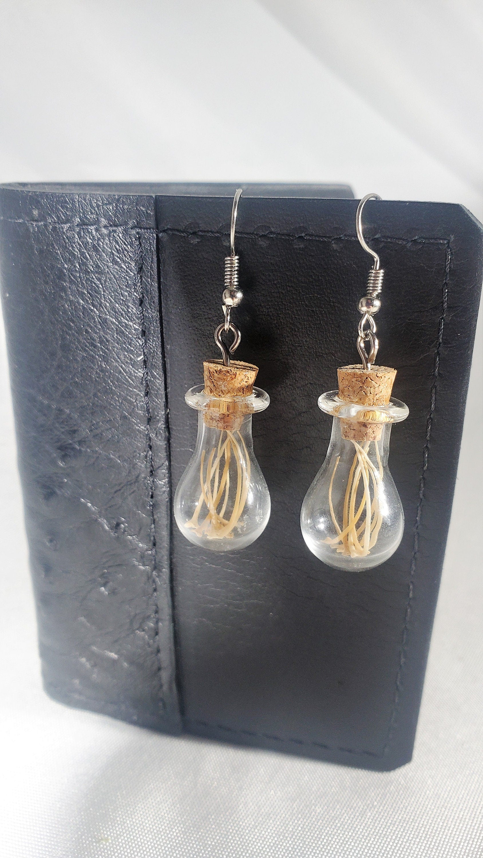 Real Rattlesnake Rib Bones in Jar Dangle Earrings, Vulture Culture Vial Jewelry, Curiosity Jar