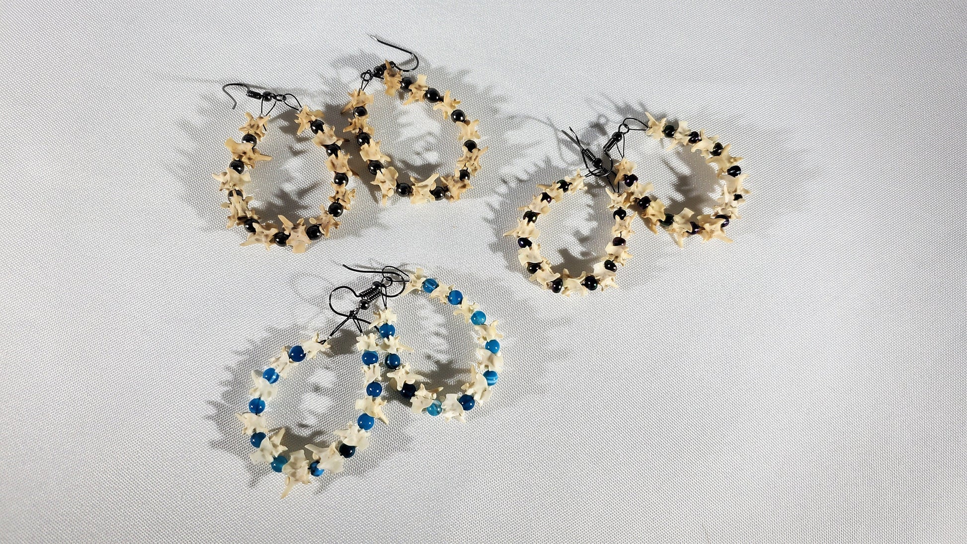 Snake Vertebrae Hoop Earrings with Beads, Real Rattlesnake Spine Bone Earrings, Spooky Creepy Vulture Culture